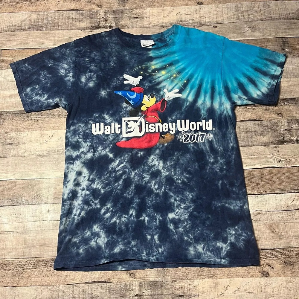 Disney Shirt Large Blue Tie Dye Walt Disney World Fantasia Sorcerer Mickey